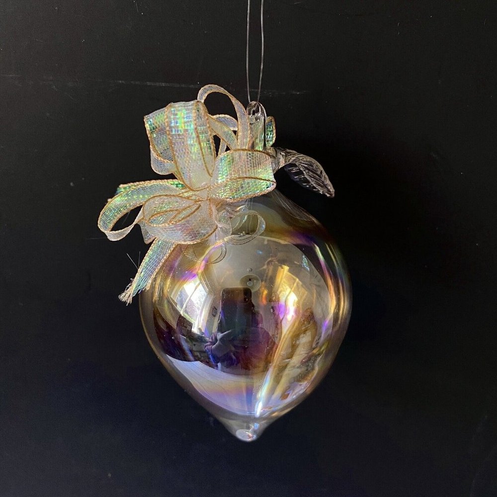 Iridescent Blown  Glass  Reverse Raindrop Ornament, Christmas Holiday